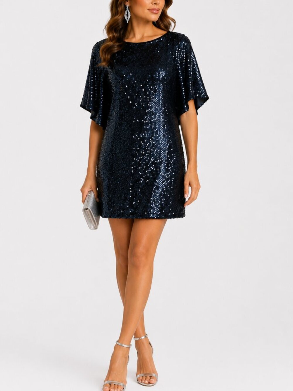 Vintage Y2K Cache Navy Sequin Cocktail Dress Women 6 NWOT